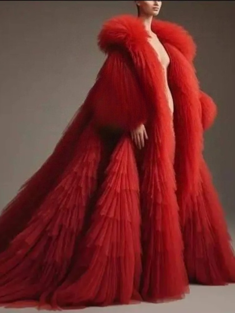 معطف نسائي طويل أحمر منفوش بكس - مراجعة Women'S Red Formal Wear وسعره