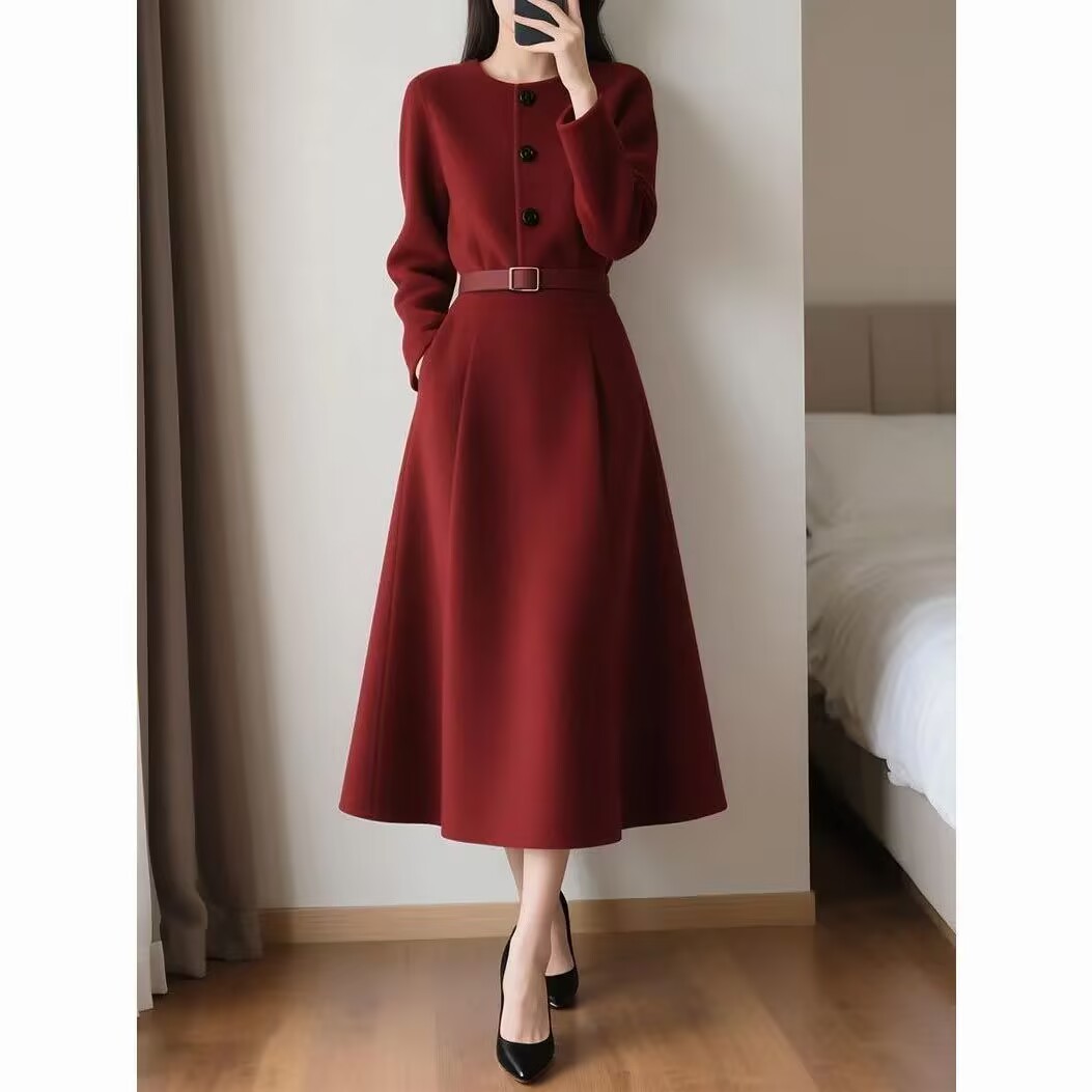 فستان طويل الأكمام بحزام خصر ب - مراجعة Women'S Red Formal Wear وسعره