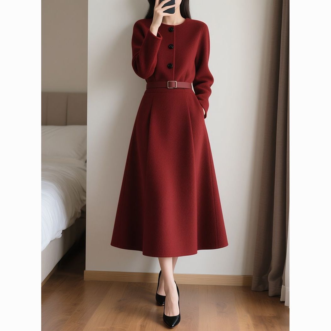 فستان طويل الأكمام بحزام خصر ب - مراجعة Women'S Red Formal Wear وسعره