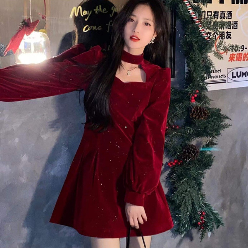 فستان نسائي مخملي لامع ناعم ،  - مراجعة Women'S Red Formal Wear وسعره